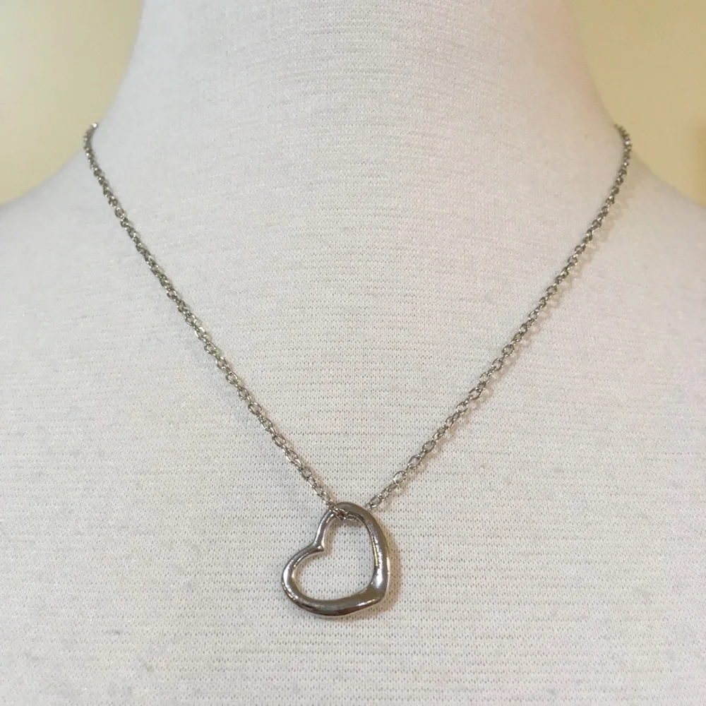 Open Heart Charm Necklace Antiqued Silver Finish - Picture 4 of 4